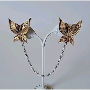 Vintage Shirt Dress Cinch Clip Gold Tone Metal Butterfly Faux Pearl Swag Fairy